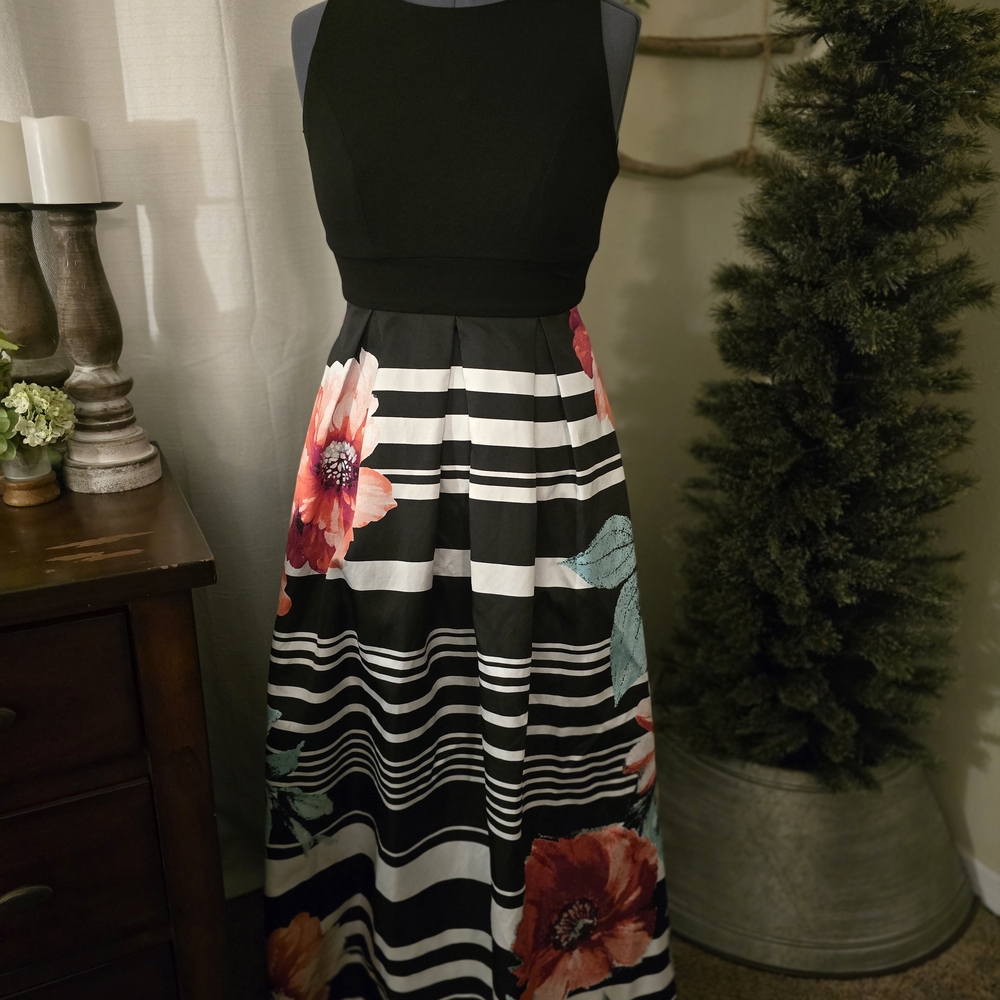 Floral Black and White Maxi Dress